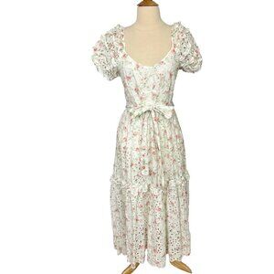 LoveShackFancy x Target Clementine Floral Eyelet Ruffle Tiered Midi Dress Size 2